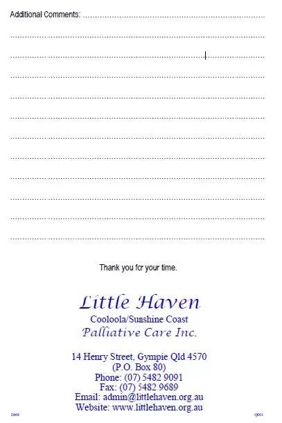 Little Haven Carer Survey additional comments form