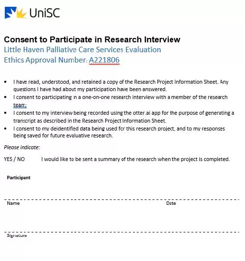 UniSc Consent to Participate in Research Interview