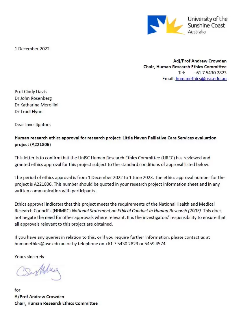Appendix 1: Ethics Approval from UniSc Chair Human Research Ethics Committee